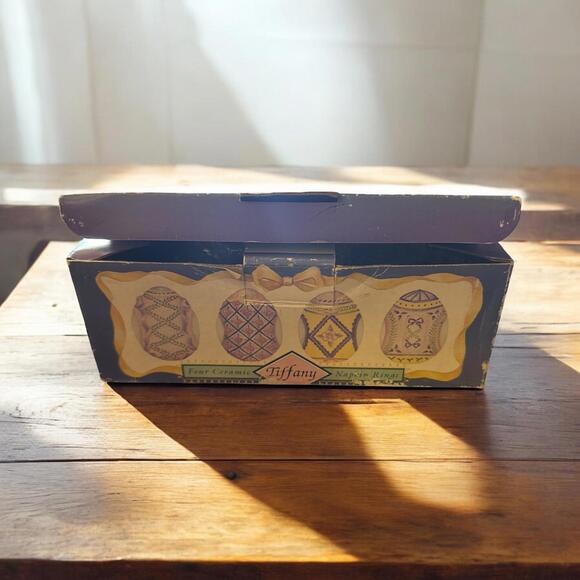 Tiffany NAPKIN RINGS Easter Eggs Set of 4 Ceramic Spring in box 1994 - Picture 5 of 7